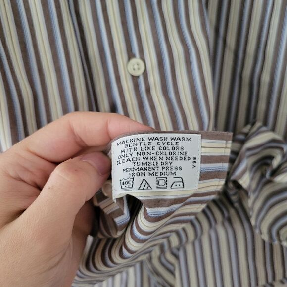 Kenneth Cole New York Button Down Shirt Striped Blue Brown 16.5 - Picture 5 of 6